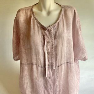 New Eileen Fisher Light Purple 100% Linen Short Sleeve Buttons Top size 1X